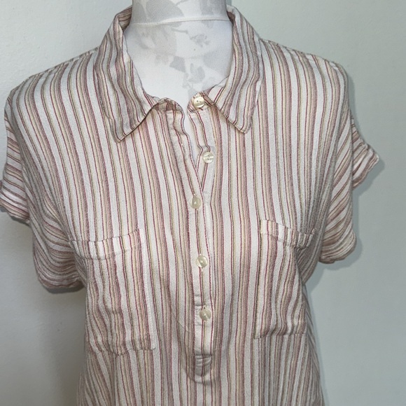 Style & co Large Short Sleeve Thin Striped 3/4 Button Down Collared Top - Picture 2 of 8